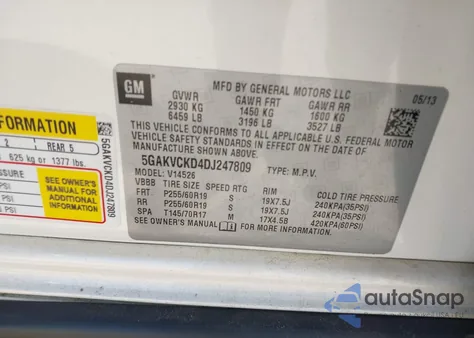 2013 Buick Enclave Leather из США, поврежденный, VIN 5GAKVCKD4DJ247809